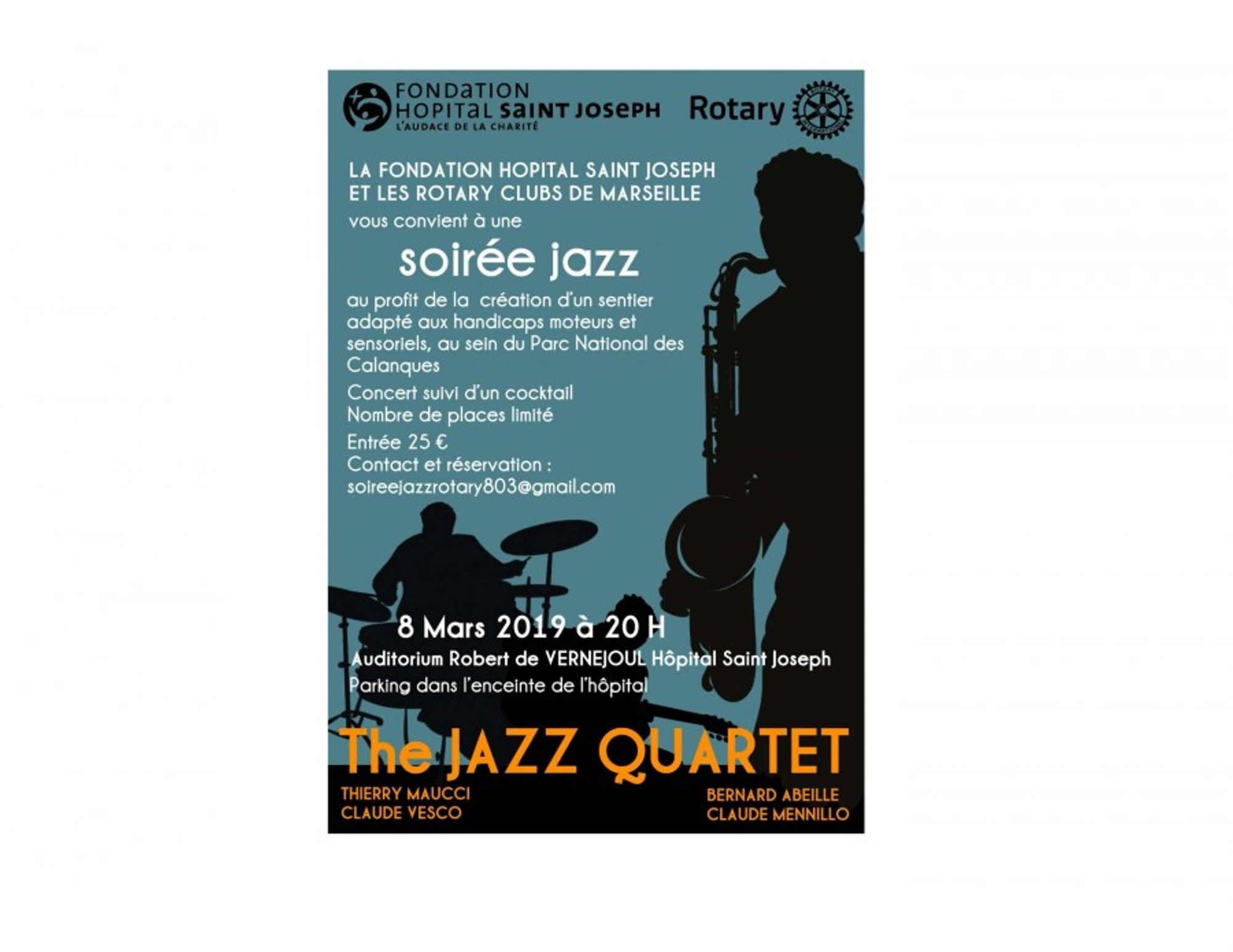 Vendredi 8 mars 2019 : un concert de jazz pour financer la création d'un sentier adapté aux personnes handicapées dans les Calanques