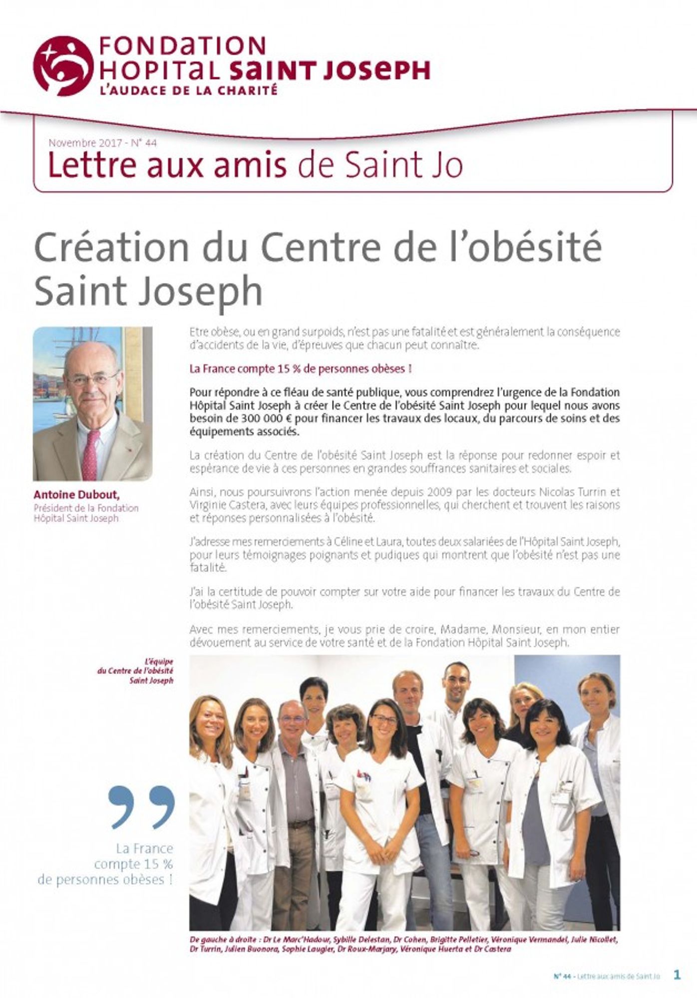 Nouvelle Lettre aux amis sur la nouveau Centre de l'Obésite