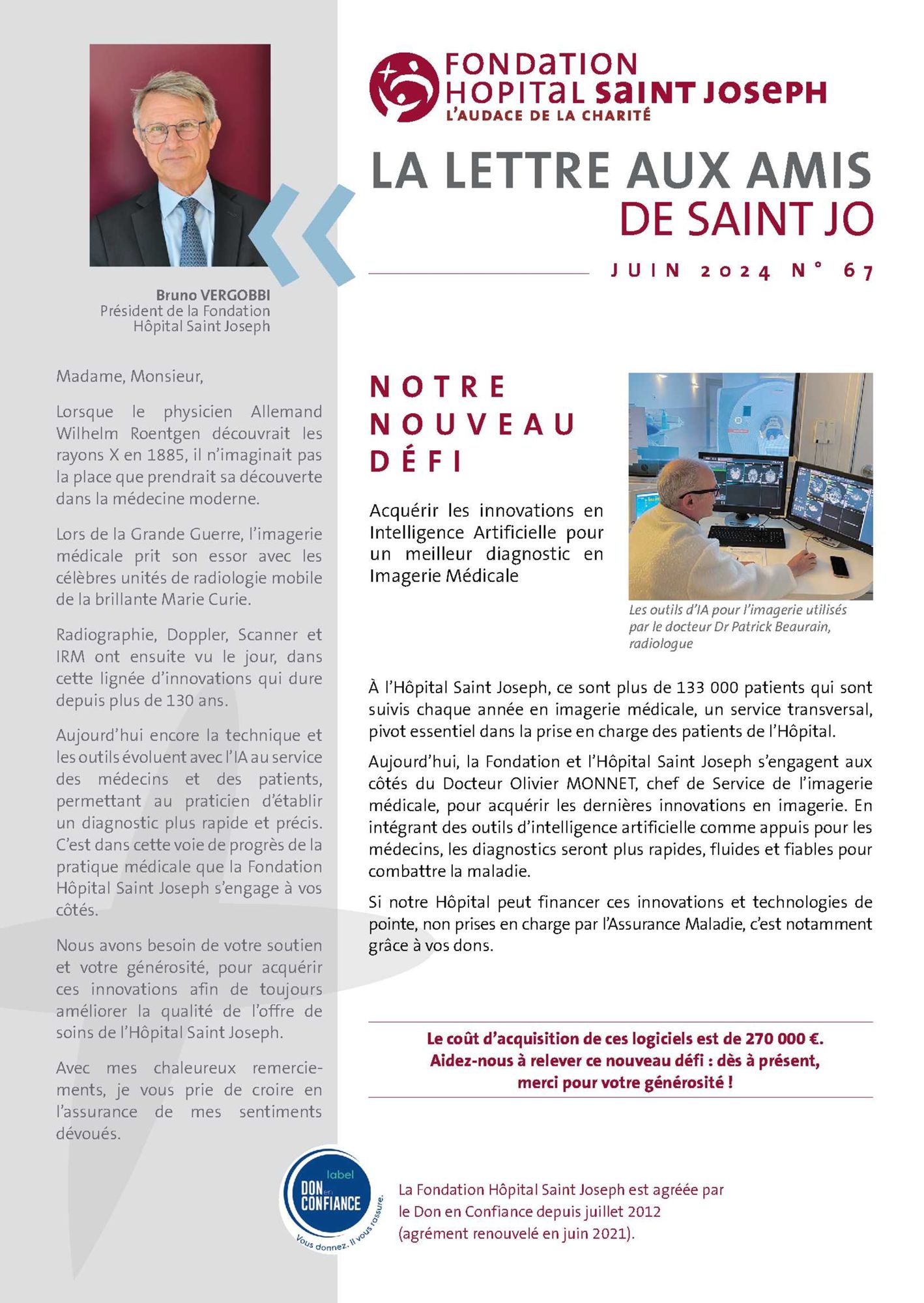 Lettre aux amis n°67 : Acquérir les innovations en Intelligence Artificielle pour un meilleur diagnostic en Imagerie Médicale 