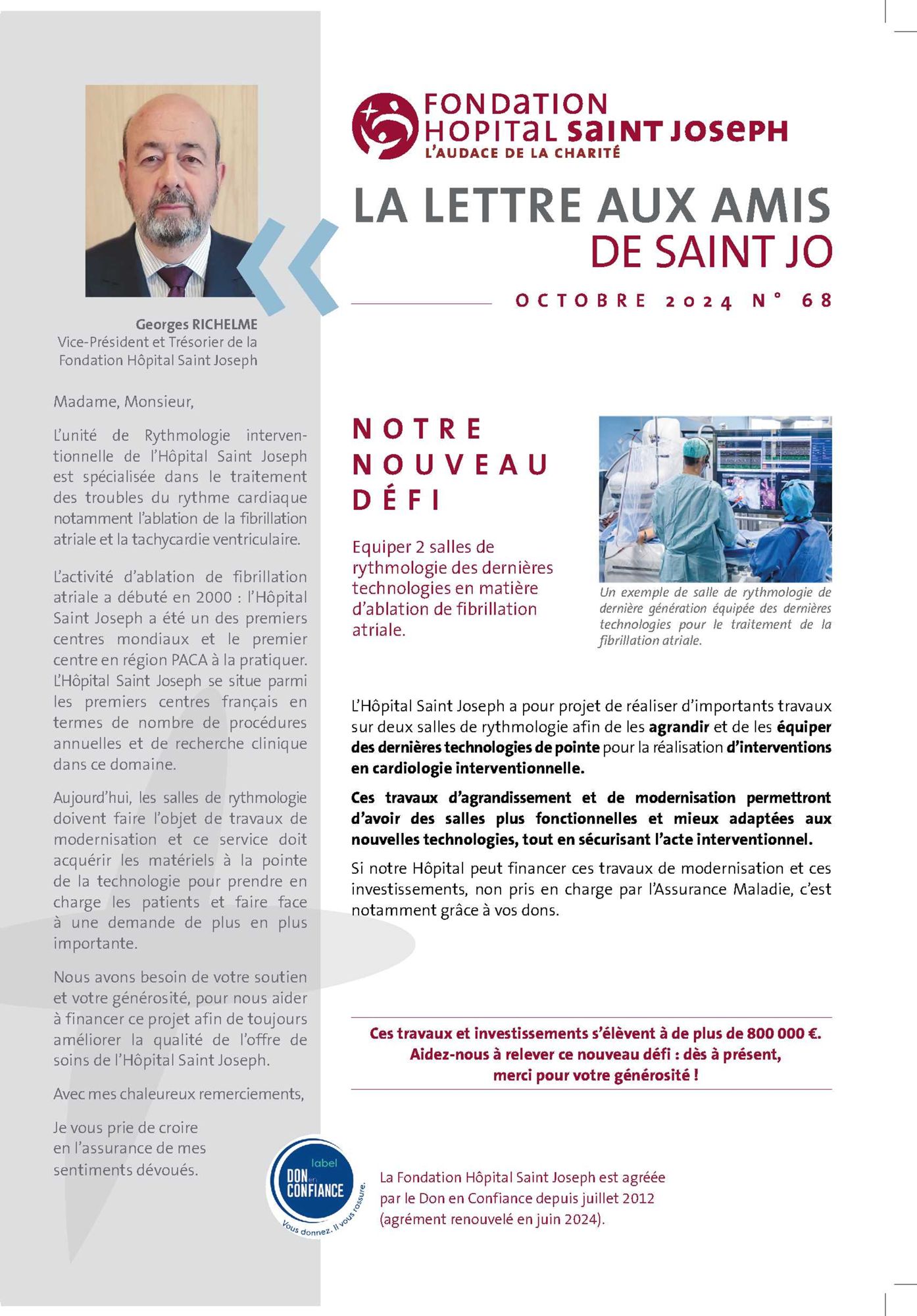Lettre aux amis n°68 : Equiper 2 salles de rythmologie des dernières technologies en matière d'ablation de fibrillation atriale