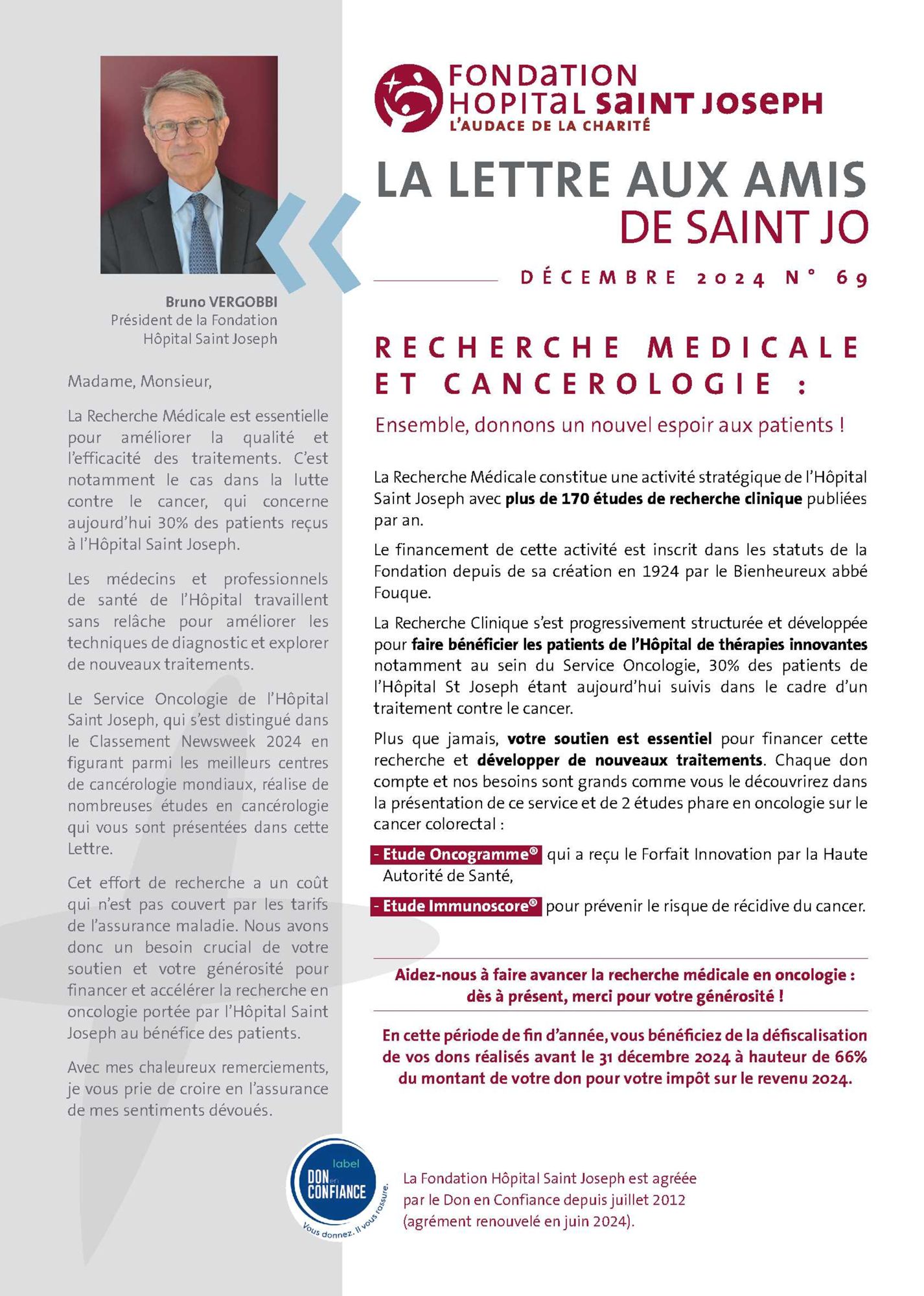 Lettre aux amis n°69 : Recherche Médicale et Cancérologie