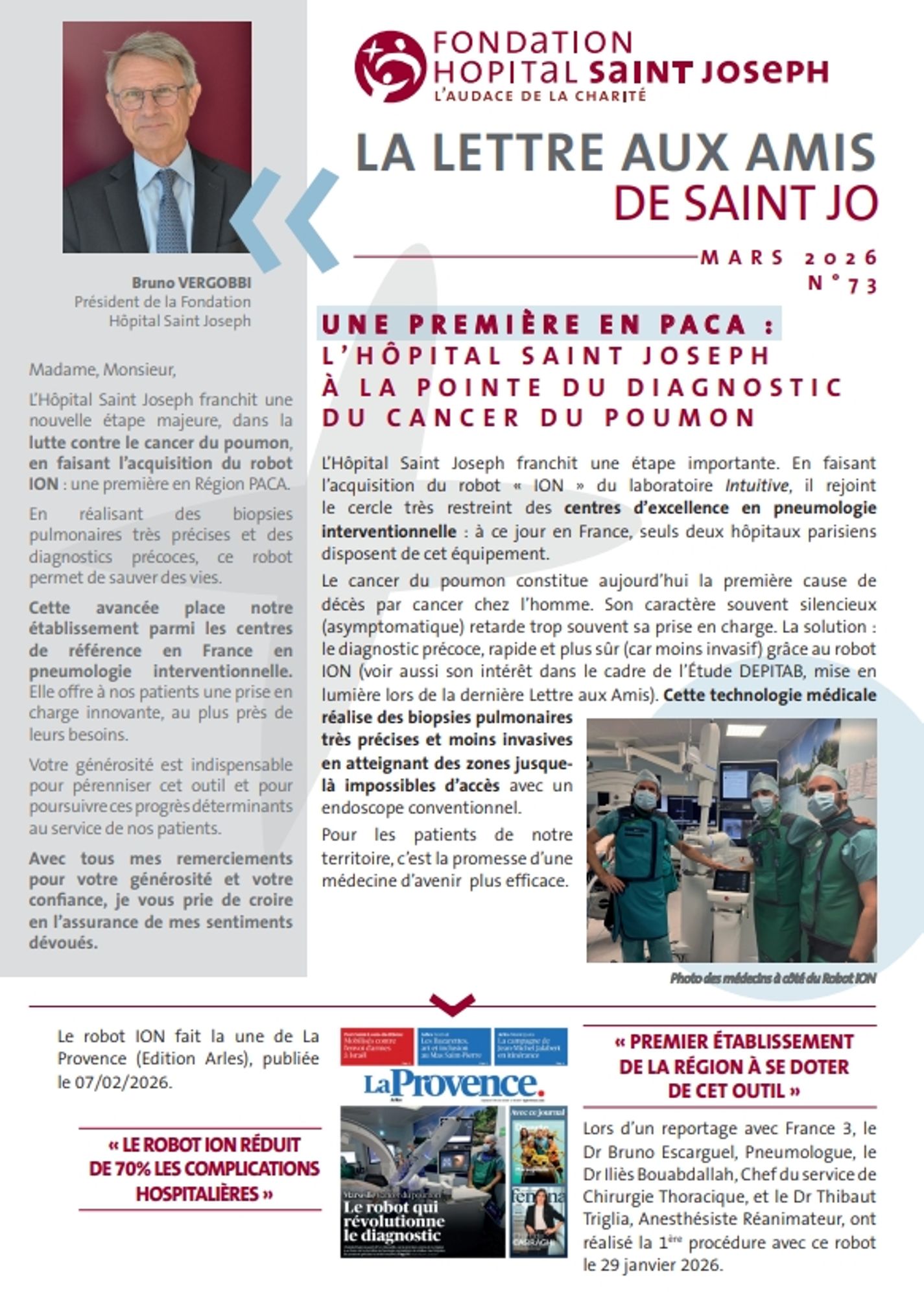 Lettre aux amis n°73 : Une première en PACA : L'Hôpital Saint Joseph à la pointe du diagnostic du cancer du poumon
